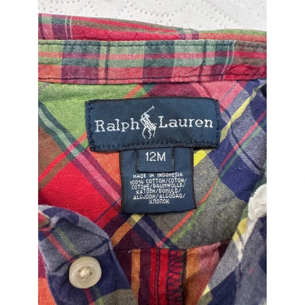 Ralph Lauren Baby Boys 12M Multi Color Plaid Short Sleeve Romper Pony Logo